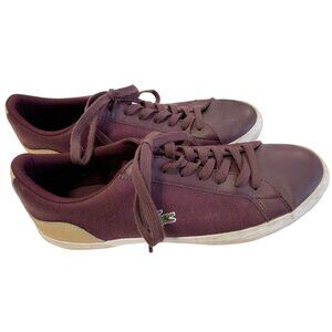 Lacoste Mens 10 LeRond Burgundy Tan Flat Sneaker Shoes Lace Tie Up Low Top
